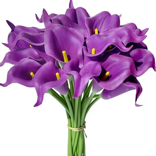 Mandy's PU Grape Purple Calla Lily Artificial Flowers 20 Stems 13.5in Faux Realistic Centerpiece for Valentine's Day and Easter Decorations DIY Bridal Bouquet Home Décor
