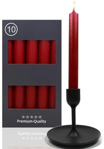 Candelo 10er Set Leuchterkerzen - Tafel Kerze Karminrot - 18,5cm 7,5 Std Brenndauer - Haushaltskerzen für Kerzenständer und Kronleuchter - Stabkerzen