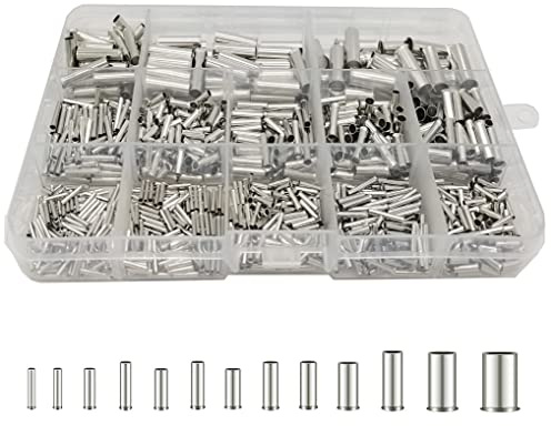 WeqeYent Lot de 1000 embouts de fil de 0,5 à 16 mm² - Non isolés - 13 types avec boîte pour projets électriques - Kit de bornes à sertir pour fils de 6 à 22 AWG