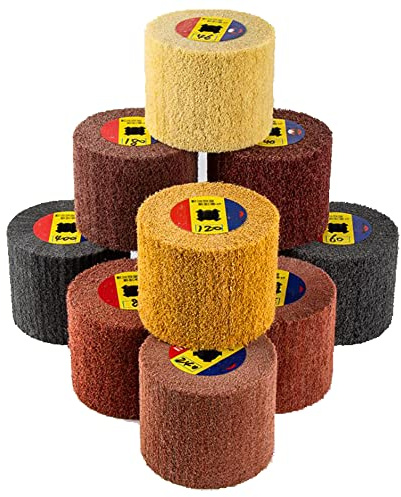7 Pcs Abrasive Drawing Wheel Burnishing Wheel,Finishing Drum, 4.7 x 4 Surface Conditioning Tool Drum for Metal, Grit: 60# 80# 120# 180# 240# 320# 600#