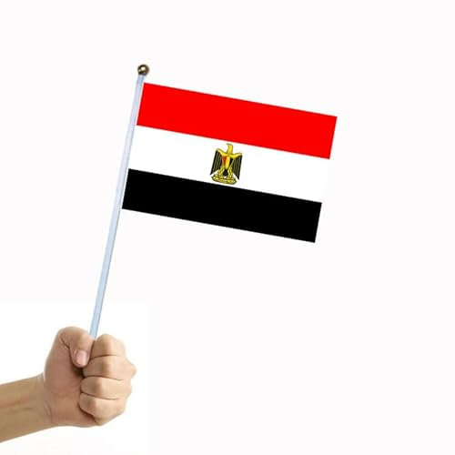 YCDtop 50 pièces Flagges 14 * 21 cm Egypte Main Drapeau ondulant Drapeau Egypte Mini Drapeau Petit Drapeau avec Poteau