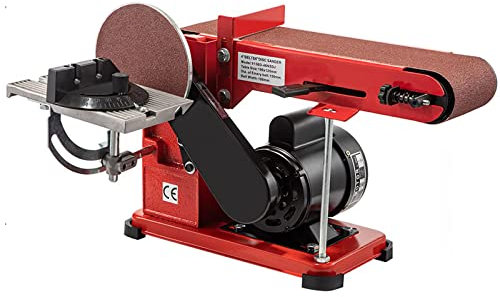 Lijadora combinada de disco de 350 W, lijadora eléctrica de banda ajustable, molienda de precisión de 180 grados para bricolaje, carpintería, metal, madera, desoxidación, pintura, pulido, muy para