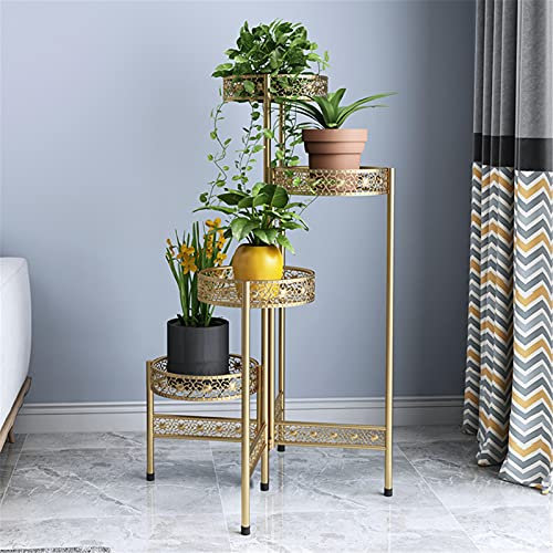 Hollow Out Plant Stand, Flower Rack Garden Planter Pot Stand Holder Staircase Display Shelf for Patio Garden Corner Balcony Living Room,Gold,4tier