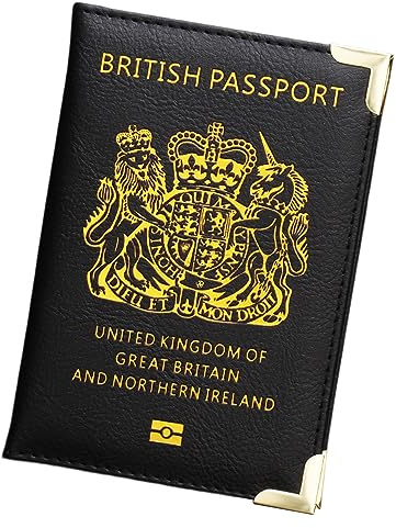 Haqatr Britische Reisepasshülle, Reisepasshülle für Herren und Damen, PU-Leder, Reisepasshülle für Ausweis, Visitenkarten, Kreditkarten zum Reisen (schwarz), Schwarz , 1, Travel
