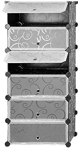 HUOLE Armario Dormitorio Plegable Portátil de Plástico - Combi Con Puerta Para Ropa, Libros, Juguetes - Almacenaje de 6 Pisos