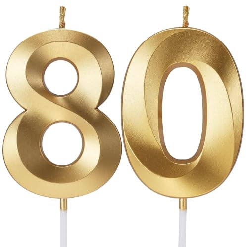 Birthday Candles Number Candles Age Year for Cakes Happy Birthday 3D Designed Wedding Anniversary Party Cake Topper Decorations (Gold, 80)