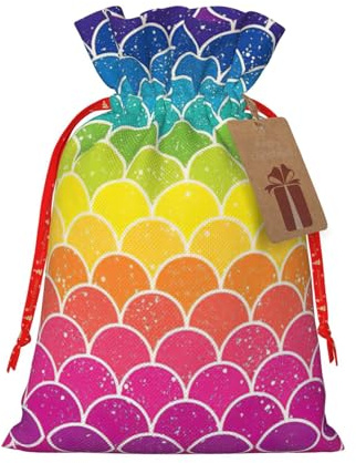 DURAGS Regenbogenfischschuppen-Geschenktasche mit Kordelzug, schicke Stoff-Geschenktüte für Weihnachten – ideal für jeden Anlass