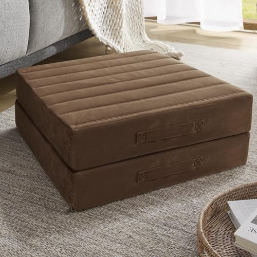 Codi High Density Foam Floor Pillow 2 Sets, 5 Thick Large Meditation Cushions Seating for Adults and Yoga Sitting, Washable Thick Couch Cushion with Soft Tufted Covers - 22 inch Coffee