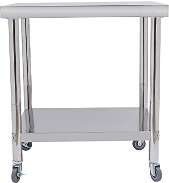 vinnyooc 76 * 60 * 85 cm Arbeitstisch, Edelstahltisch mit Rollen, Küchen Tisch Tragfähigkeit 300kg für Küchen Hotels Bäckereien