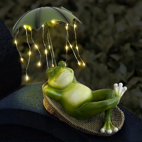 lifemet Décoration de jardin solaire - Grenouille - Statues de jardin amusantes - Figurines LED d'extérieur avec guirlande lumineuse étanche - Cadeaux pour femme - Maman - Décoration pour terrasse,