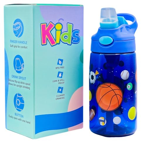 CODILLO Borraccia Bambini, 480 ML, Senza BPA, Con Cannuccia, A Prova di Perdita, Plastica, Blu
