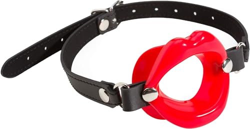 Bavaglio per bocca con O Ring di apertura a forma di labbra rosse, cinturino in pelle PU con fibbia regolabile morbida in silicone Coppia gioco orale per adulti