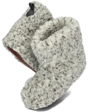 BeComfy Varma Tofflor Damer Herrar Tofflor av Fårull Ulltofflor Unisex Husstövlar med Lädersula Läderhandtag 36-46 EU (Grå, Europeiska skostorlekar, Vuxen, Numeriskt, Medel, 43)