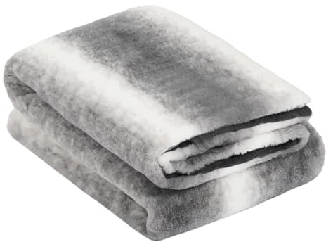 OHS Faux Fur Throw, Striped Winter Blankets for Beds Sofas Couch Warm Ultra Soft Thick Throw Over Fluffy Fleece Blanket Throws for Living Room Bedroom - Grey, 125 x 150cm