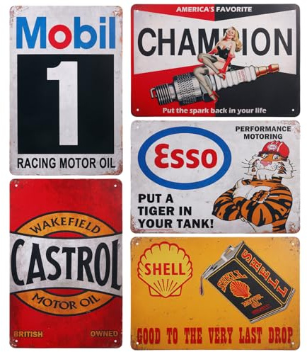SPORWAY 5 Cartelli Decorativi in Metallo, 20 x 30 cm, Stile Retrò, Targa Vintage per Casa e Stanza