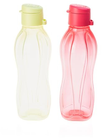 Tupperware EcoEasy Trinkflasche Durstlöscher-Duo 500 ml Hellgrün + 500 ml Pink Trinkverschluss Wasserflasche Sportflasche Ökoflasche Flasche 9219D-1, C 136, C 179 (inkl. 1x Monster-Magnet)