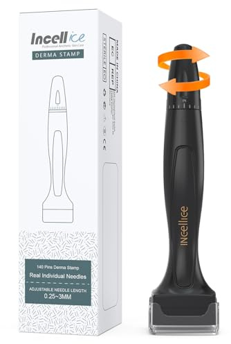 Derma Stamp Adjustable, Dermastamp for Hair Beard Growth, 0-3mm Real Titanium Microneedling Stamp, Alternative for Derma Roller Microneedling Pen - Black