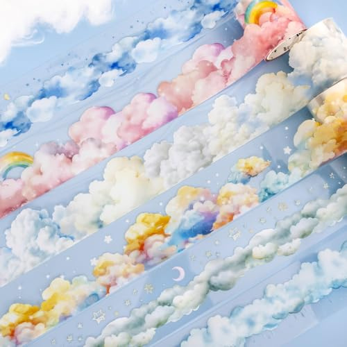 Arpaper Washi Tape Stickers set, 6 rullar PET scrapbooking klistermärken, bullet journal tillbehör klistermärken, cloud aesthetic Sticker Decorative for Journal tillbehör, fotoalbum, anteckningsbok,
