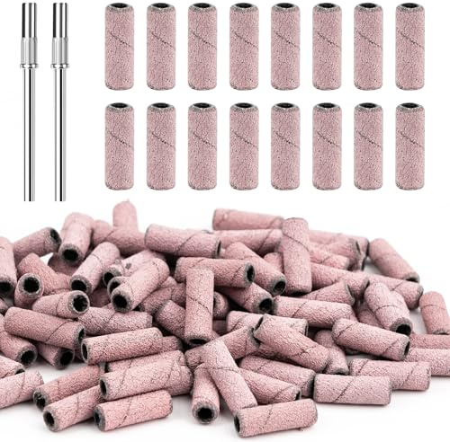 100 Pièces Embouts Ponceuse Manchons, #180 Ongles Bandes de Ponçage Professionnelles Grain pour Perceuse à Ongles Ponceuse Emeri Rouleaux Lime Ongles pour Manucure et Pédicure(Rose Rouge)