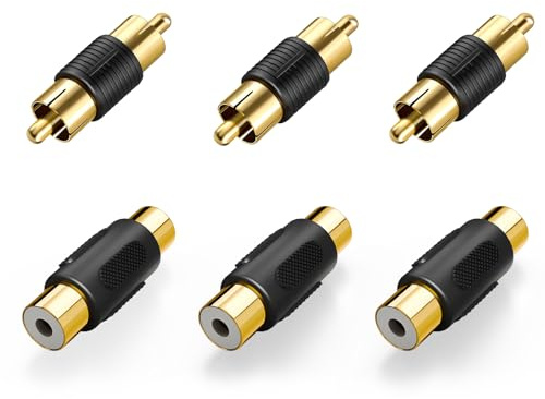 VCE RCA Adapter Gold Plated6 Pack Female to Female & Male to Male Couplers for Phono, Speaker, Amplifier & RCA Cable Extension