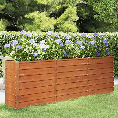 Homgoday Arriate Oxidado de Acero corten 240x40x77 cm Arriate Jardin Jardinera Exterior para Terraza Elevado Macetero Maceta para Plantas Vegetales Hierbas