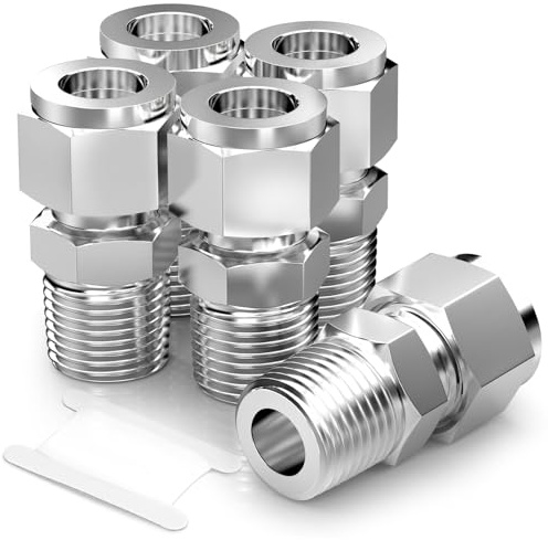 TAISHER 5 piezas 304 de acero inoxidable de compresión del tubo conector de tuberías, 12 mm de diámetro exterior del tubo x 1/4BSP macho adaptador recto