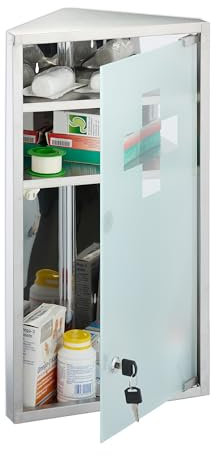 Relaxdays Armadietto Pronto Soccorso per Medicinali, Cassetta Medicine Chiusa a Chiave, 3 Scomparti, HLP: 56x30x18 cm