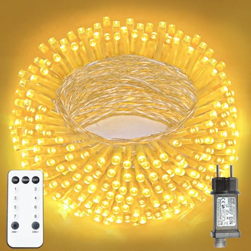 XmasBokeh LED Lichterkette, 10m 100 LED, Warmweiß, Transparentes Kabel | LED Lichterkette außen mit Stecker und Fernbedienung; Weihnachtsbeleuchtung mit Timer und 8 Leuchtmodi für Fenster und Garten