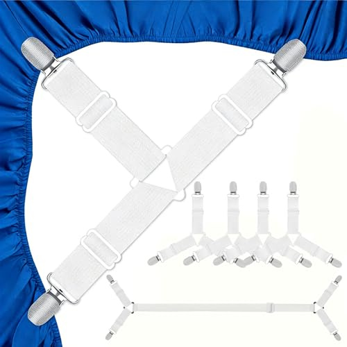 XHTXHT Bettlakenspanner,5 Stück,Weiß,Verstellbar mit Metallclips