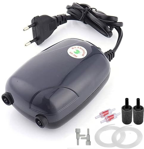 GERUI Aquarium Luftpumpen，5W Leise Aquarium Luftpumpe，Luftsprudler Membranpumpe，300L/H Sauerstoffpumpe，mit Luftstein,Luftleitung，Rückschlagventil, Saugnapf