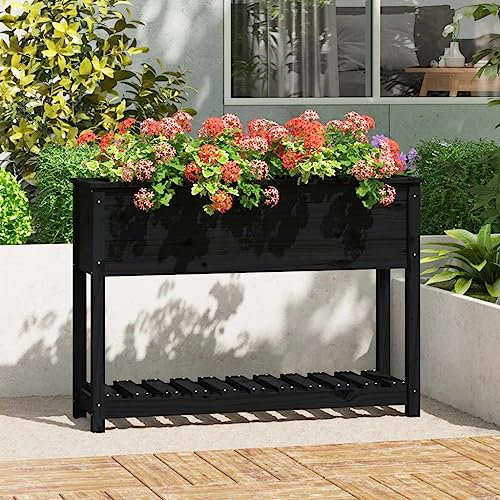 Maceta de jardín elevada con estante para decoración de plantas en interiores y exteriores, cama de flores y vegetales, muebles de jardín elegantes para cultivar hierbas, plantas y flores