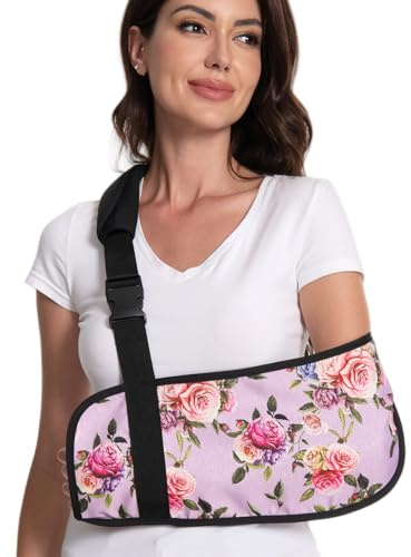 Ledhlth Print Arm Sling for Broken Arm, Torn Rotator Cuff, Shoulder, Elbow, Wrist Injury Support Brace for Women (Purple Rose, One Size)