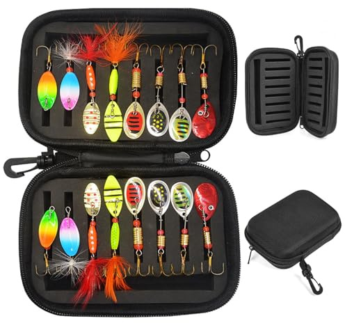 16 Pièces Peche Truite Cuillère, Leurres de Pêche, Appâts Artificiels, Kit D'appâts pour Truite, avec Un Seul Crochet Et Boîte de Leurre, pour Perche, Truite, Brochet