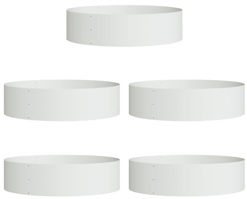 vidaXL Pflanzenring 5 pcs Weiß 80 x 80 x 20 cm Kaltgewalzter Stahl, Garten- und Terrassen, Stabiler runder Stahl-Topf, modernes Design, Deko für Pflanzen drinnen und draußen