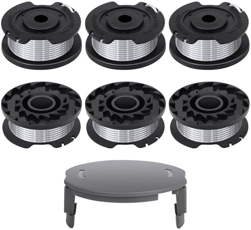 Rasentrimmer Spule Kompatibel mit Bosch Easy GrassCut18-230 Rasentrimmer, 6 Stück Ø1.6mm-4m Länge Fadenspule F016800569 & F016800385 und Spulenabdeckung F016F05320