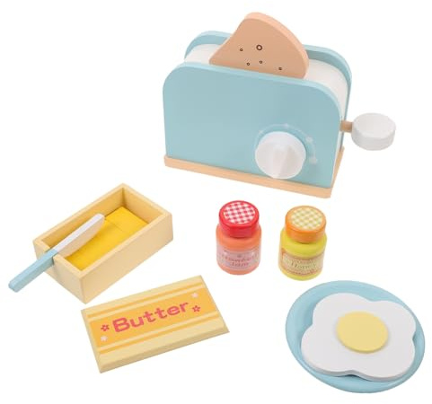 LIOOBO Wooden Play Toaster and Kitchen Accessories Set for Kids, Pretend Bread Maker Toy Simulation Toaster, Children Role Play Appliance for Kitchen Playing House