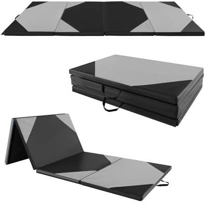 GOPLUS Gymnastikmatte faltbar, 300 x 117 cm Turnmatte, Trainingsmatte mit Klettverschluss, Yogamatte mit Tragegriff, bodenmatte für Stretching, Yoga, Cheerleading, Kampfsport (Grau+Schwarz)
