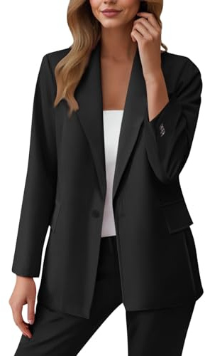 RLEHJN Blazer Damen Sportlich Große Größen Dünn Blazerjacke Retro Jacke Büro Office Suit Blazer mit Taschen Basic Jacke Longblazer Trenchcoat Strickjacke Große Größen Revers Anzug Für Office