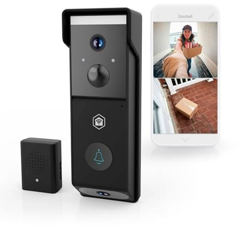 Nedis WIFICDP31BK | Timbre Inteligente Wi-Fi con cámara Dual | 4MP 1080p | Gran Angular 115° | Visión Nocturna en Color | Detección de Movimiento | Audio bidireccional | Batería 4400 mAh | Negro