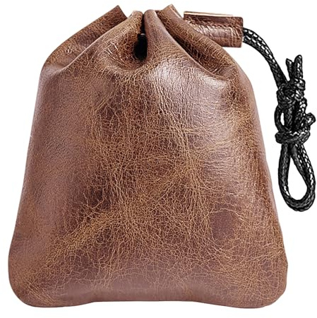 Leather Drawstring Pouch, Leather Drawstring Bag, Retro Rindsleder Coin Bags, Schmuckbeutel Rindsleder Herren Damen, for Weihnachts, Geburtstagsgeschenke (Braun)