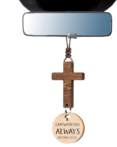 MOPQMKT Kreuz für Auto Spiegel Aufhängung, Christliches Auto Innenspiegel Accessoire Anhänger, Religiöses Geschenk für Frauen Männer, Auto Deko Innenraum