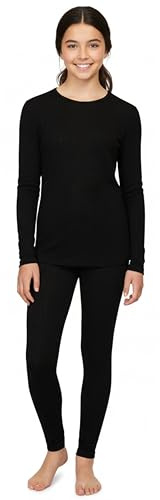 Heatwave Thermalwear Girls Thermal Base Layer Set Long Sleeve Top & Bottom Kids Winter Outdoor Wear, Black 9-11 Years