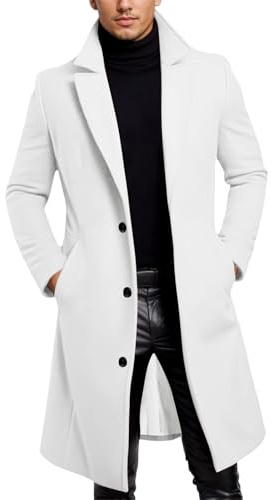 Generisch - Cappotto lungo da uomo, trench da uomo, outdoor, business, elegante, nero, mantel, invernale, antivento, caldo, giacca invernale, softshell, manica lunga, bianco, XL