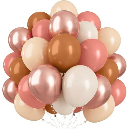 Luftballons Retro Rosa Beige,60 Stück 12 Zoll Braun Latex Ballons, Luftballons Geburtstag Metallic Rosegold Ballons Set,für Geburtstag,Hochzeit,Brautparty,Graduierung,Partydeko