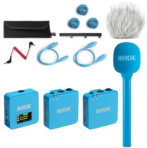 Rode Système de microphone sans fil GO Gen 3 2 canaux bleu avec adaptateur manuel Interview GO bleu et protection contre le vent en fourrure keepdrum