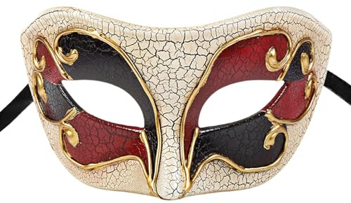 JewelryWe Masque Bal Masqué Homme: Masque Vénitien Demi-Visage Plastique Fantôme de l’Opéra Effet Craquelé Style Mystérieux pour Carnaval Halloween Noël Théâtre Soirée Déguisement