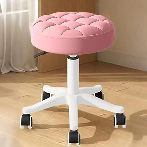 XUEGW Kleiner Hocker – Runder Rollhocker mit Rädern – Höhenverstellbarer Drehschemel aus PU-Leder – Arbeitshocker für Zeichentisch, SPA & Salon – Bürostuhl für Zuhause