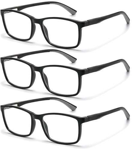 Fsread 3 Pack Reading Glasses for Men Rectangle Blue Light Blocking Sporty Style Computer Readers With Spring Hinges +1.5
