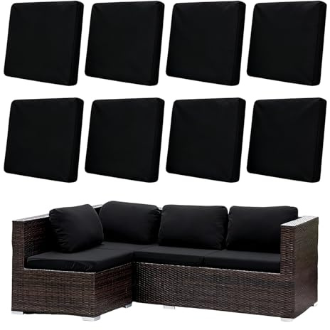 Morbuy 8 Pack Elastic Outdoor Cushion Covers, Water Resistant Garden Seat Cushion Covers, Replacement Patio Furniture Cushion Slipcovers for Rattan Corner Sofa (Black)