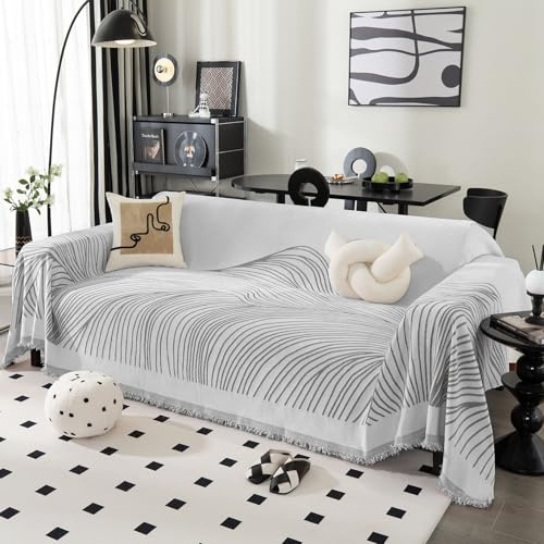AOOTE Boho-Couchbezug,180 x 300 cm Chenille-Couchbezug, Böhmische Sofa-Schonbezüge,Waschbar,Sofabezug für Sektionalsofa, Zweisitzer, 2-, 3-Sitzer, Futon,Haustierfreundlich (Grau)